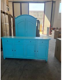 Madia credenza 4 porte arte povera legno azzurro 196X43X96