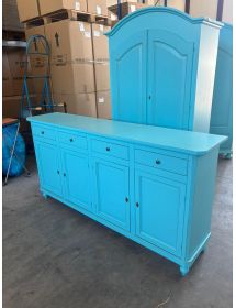Madia credenza 4 porte arte povera legno azzurro 196X43X96