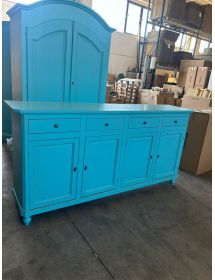 Madia credenza 4 porte arte povera legno azzurro 196X43X96