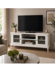 Porta tv 2 porte arte povera legno bianco 164x46x64
