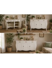 MADIA CREDENZA 3 PORTE IN LEGNO BIANCO OPACO L.151.P.50 H.105 (3088)