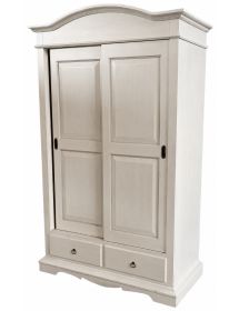 Armadio 2 ante scorrevoli legno shabby bianco anticato 122X59X200