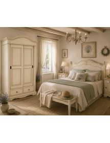 Armadio 2 ante scorrevoli legno shabby avorio anticato 122X59X200