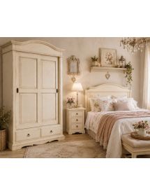 Armadio 2 ante scorrevoli legno shabby avorio anticato 122X59X200
