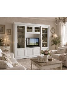 MOBILI 2G - LIBRERIA PORTA TV IN LEGNO SCORREVOLI BIANCO 281x42X240