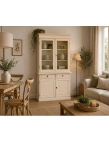 Cristalliera in legno 2 porte shabby avorio patinato 103X42X206