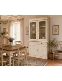 Cristalliera in legno 2 porte shabby avorio patinato 103X42X206