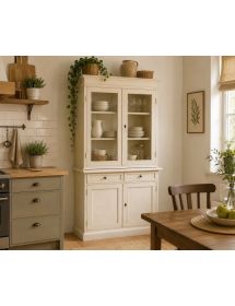 Cristalliera in legno 2 porte shabby avorio patinato 103X42X206