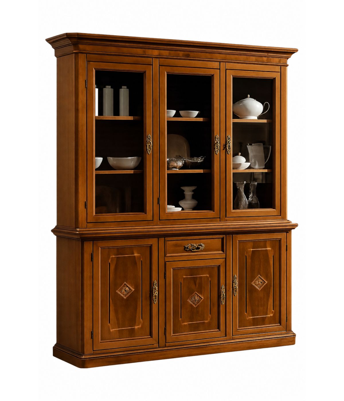 CRISTALLIERA CLASSICA LEGNO 3 PORTE INTARSIO VARI COLORI 175x49x222
