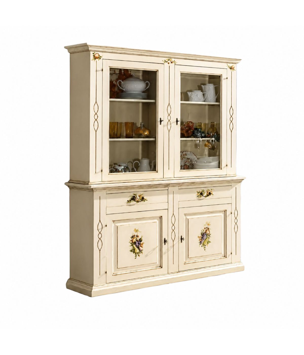 CRISTALLIERA SHABBY AVORIO PENNELLATO DECORI 168x48x222