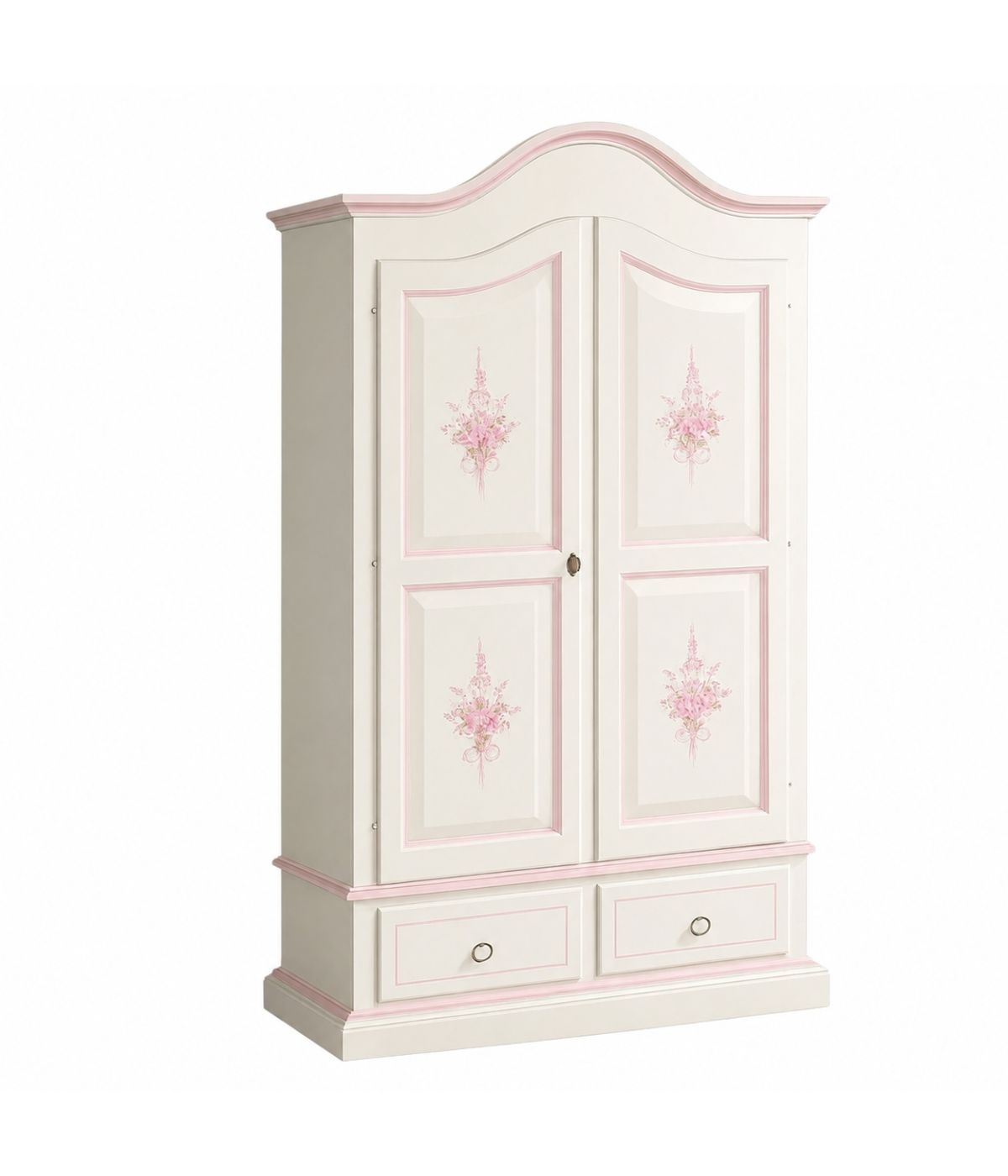 ARMADIO IN LEGNO SHABBY BIANCO CON DECORI ROSA 122X60X200 (1320)