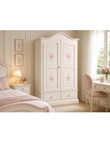 ARMADIO IN LEGNO SHABBY BIANCO CON DECORI ROSA 122X60X200 (1320)