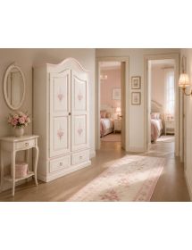 ARMADIO IN LEGNO SHABBY BIANCO CON DECORI ROSA 122X60X200 (1320)