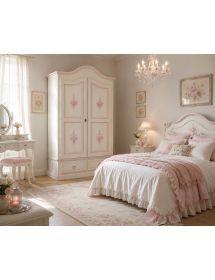 ARMADIO IN LEGNO SHABBY BIANCO CON DECORI ROSA 122X60X200 (1320)