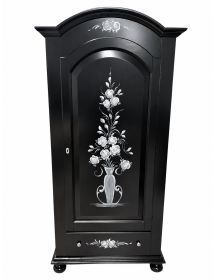 Armadio shabby chic 1 porta legno nero opaco decori floreali 96x56x196