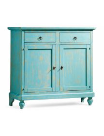 MADIA CREDENZA 2 PORTE IN LEGNO SHABBY CHIC AZZURRO CONSUMATO 112X49X98