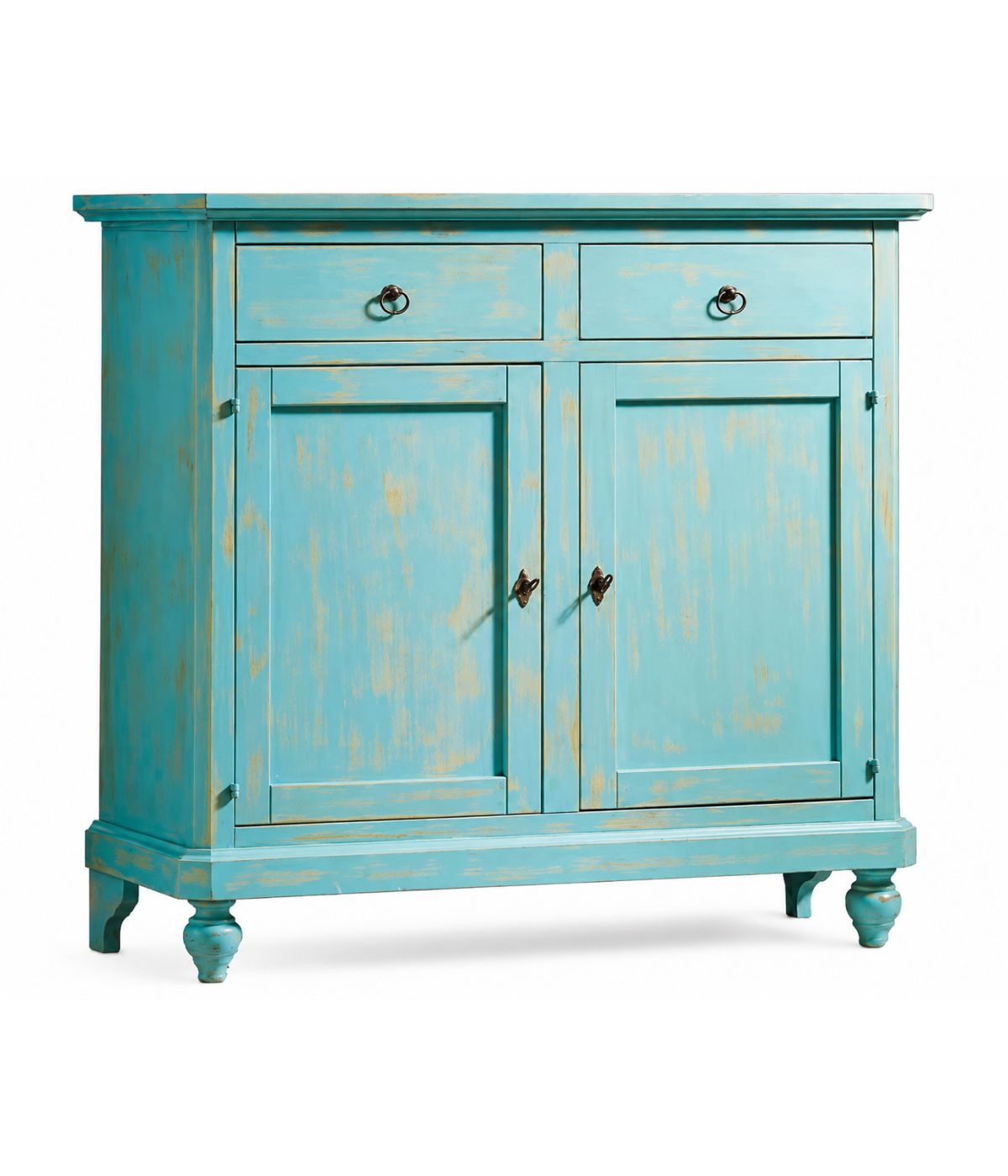 MADIA CREDENZA 2 PORTE IN LEGNO SHABBY CHIC AZZURRO CONSUMATO 112X49X98