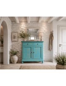 MADIA CREDENZA 2 PORTE IN LEGNO SHABBY CHIC AZZURRO CONSUMATO 112X49X98