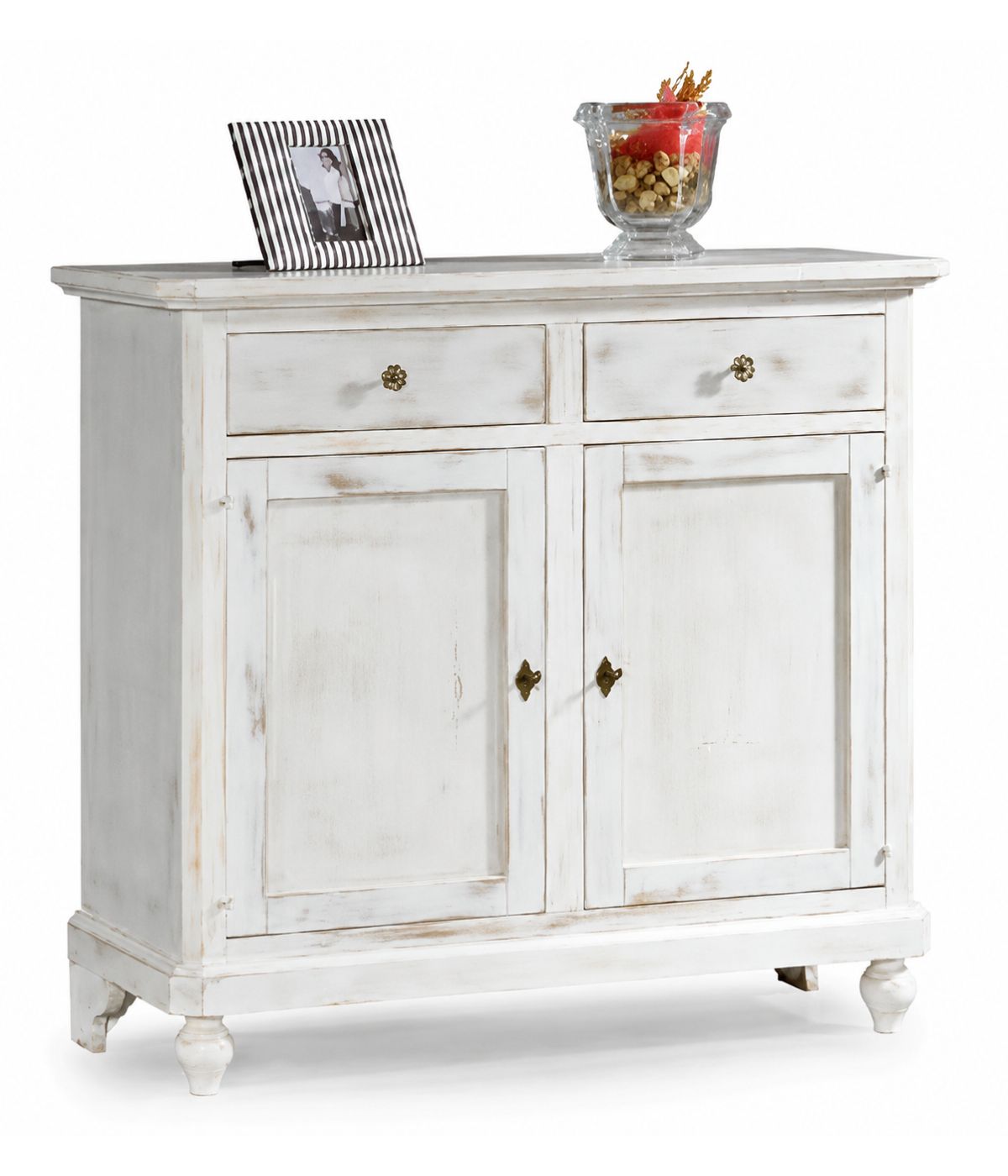 MADIA CREDENZA 2 PORTE LEGNO SHABBY CHIC BIANCO CONSUMATO 112 X49X98