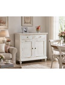 MADIA CREDENZA 2 PORTE LEGNO SHABBY CHIC BIANCO CONSUMATO 112 X49X98