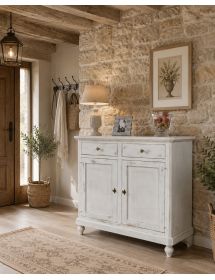 MADIA CREDENZA 2 PORTE LEGNO SHABBY CHIC BIANCO CONSUMATO 112 X49X98