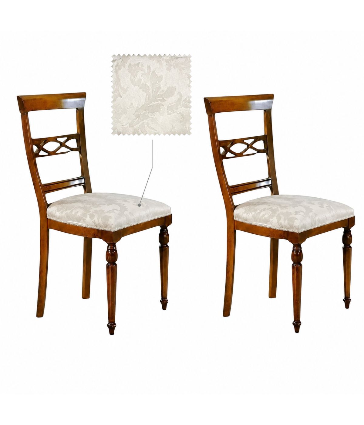 Set 2 Sedie classiche legno imbottite tinta noce 48x55x96