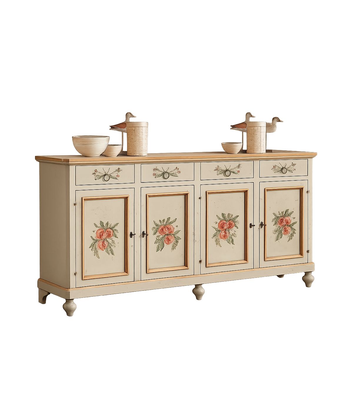 Madia credenza in legno provenzale laccata a mano 4 porte 198x50X107 vista frontale