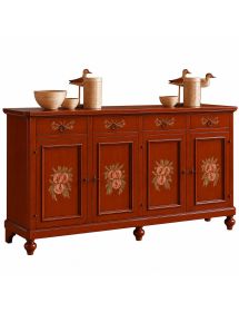 Madia credenza in legno provenzale ciliegio 4 porte decori 198x50X107