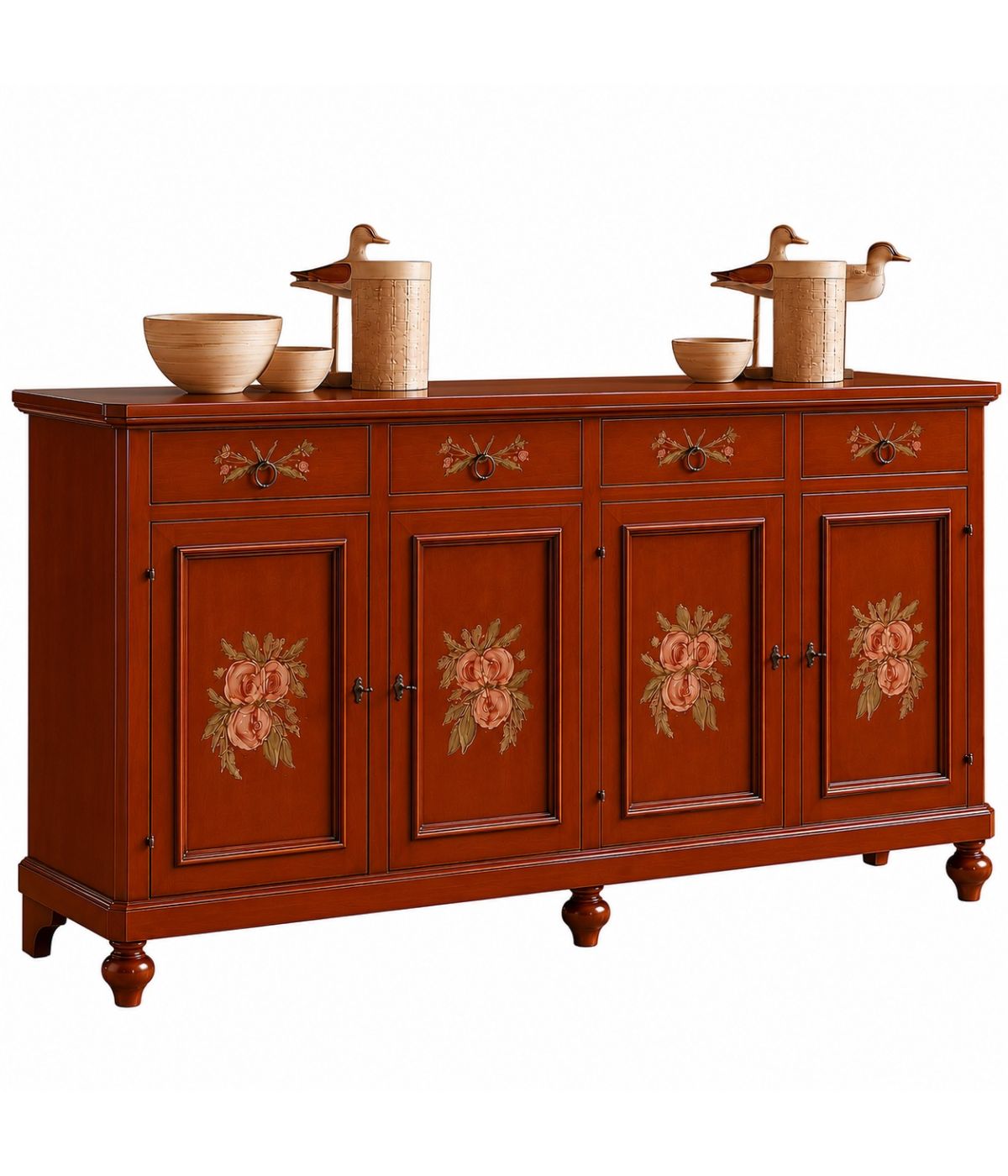 Madia credenza in legno provenzale ciliegio 4 porte decori 198x50X107