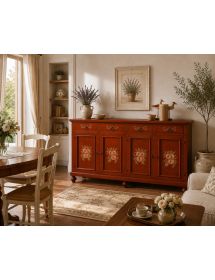 Madia credenza in legno provenzale ciliegio 4 porte decori 198x50X107