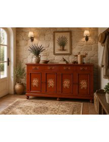 Madia credenza in legno provenzale ciliegio 4 porte decori 198x50X107