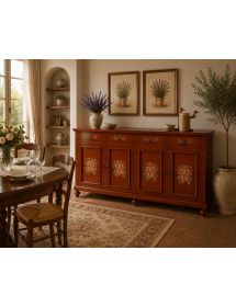 Madia credenza in legno provenzale ciliegio 4 porte decori 198x50X107