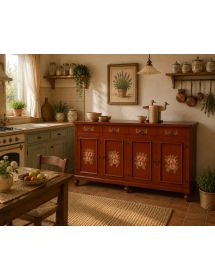 Madia credenza in legno provenzale ciliegio 4 porte decori 198x50X107