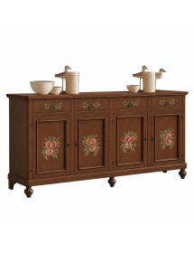 Madia credenza in legno provenzale tinta noce 4 porte decori 198x50X107