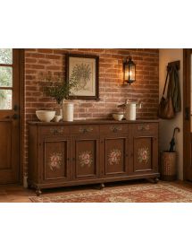 Madia credenza in legno provenzale tinta noce 4 porte decori 198x50X107