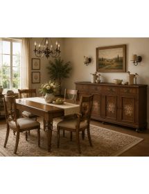 Madia credenza in legno provenzale tinta noce 4 porte decori 198x50X107