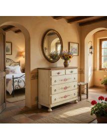 Camera completa classica legno shabby bianco anticato filo arancione