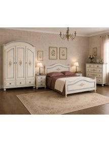 Camera completa legno shabby bianco anticato filo rosa/azzurro/aran...
