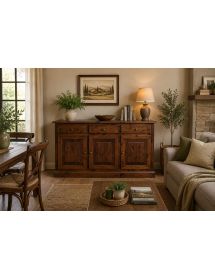 Madia credenza 3 porte massello pino rustica tinta noce 147X45X85