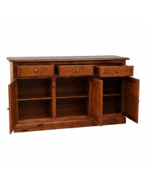 MOBILI 2G - Madia credenza 3 porte massello pino rustica tinta noce 147X45X85 vista frontale