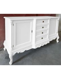 Credenza 2 porte 4 cassetti classica barocco Legno bianco 174x60x92