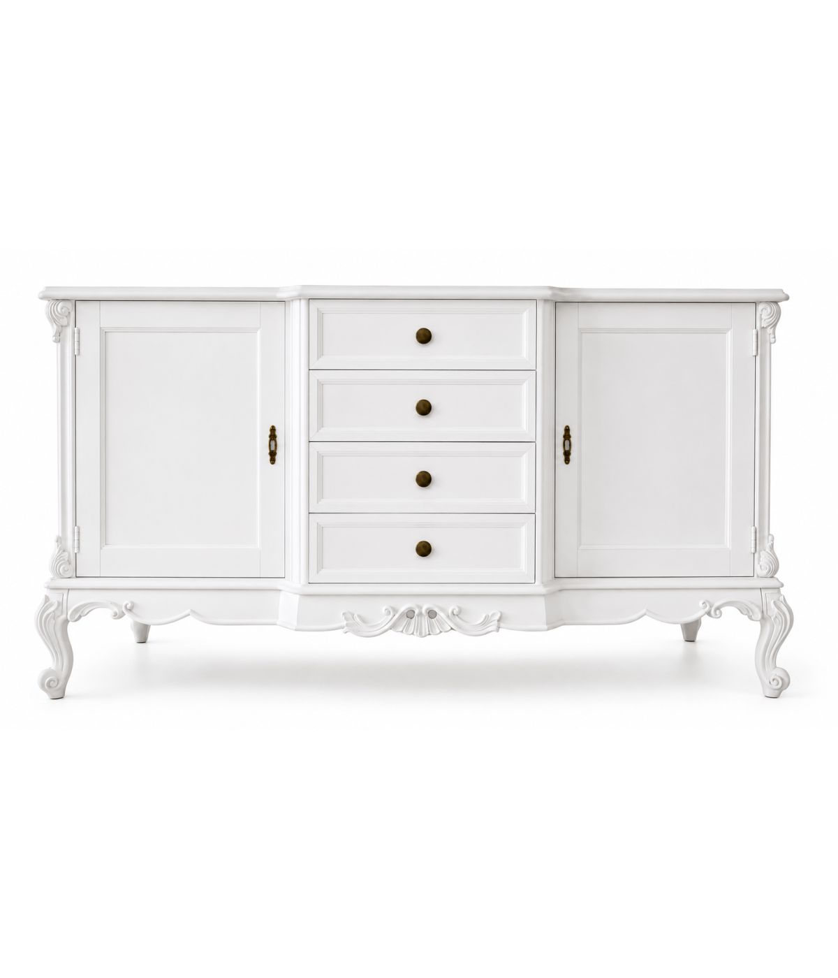 Credenza 2 porte 4 cassetti classica barocco Legno bianco 174x60x92