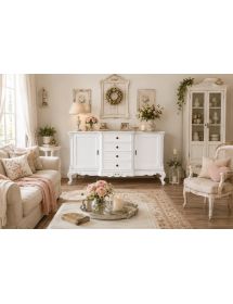 Credenza 2 porte 4 cassetti classica barocco Legno bianco 174x60x92