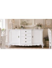 Credenza 2 porte 4 cassetti classica barocco Legno bianco 174x60x92