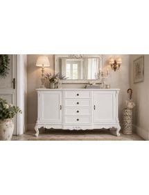 Credenza 2 porte 4 cassetti classica barocco Legno bianco 174x60x92