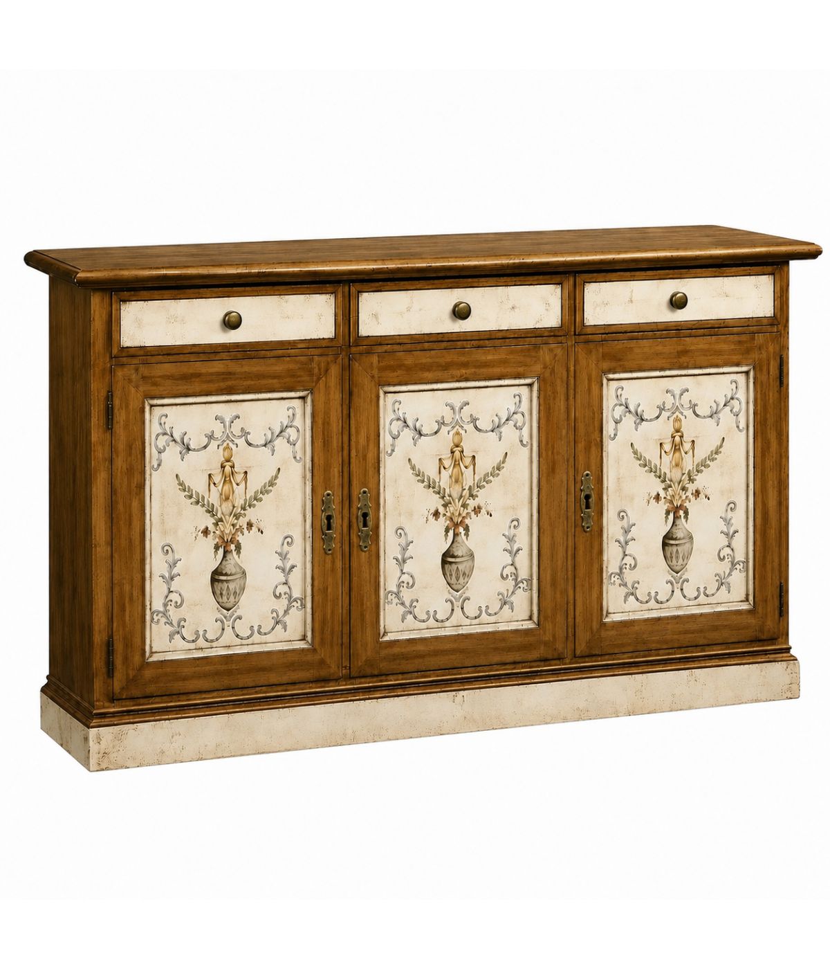 Madia credenza legno 3 porte shabby dipinto bassano 156x42x85
