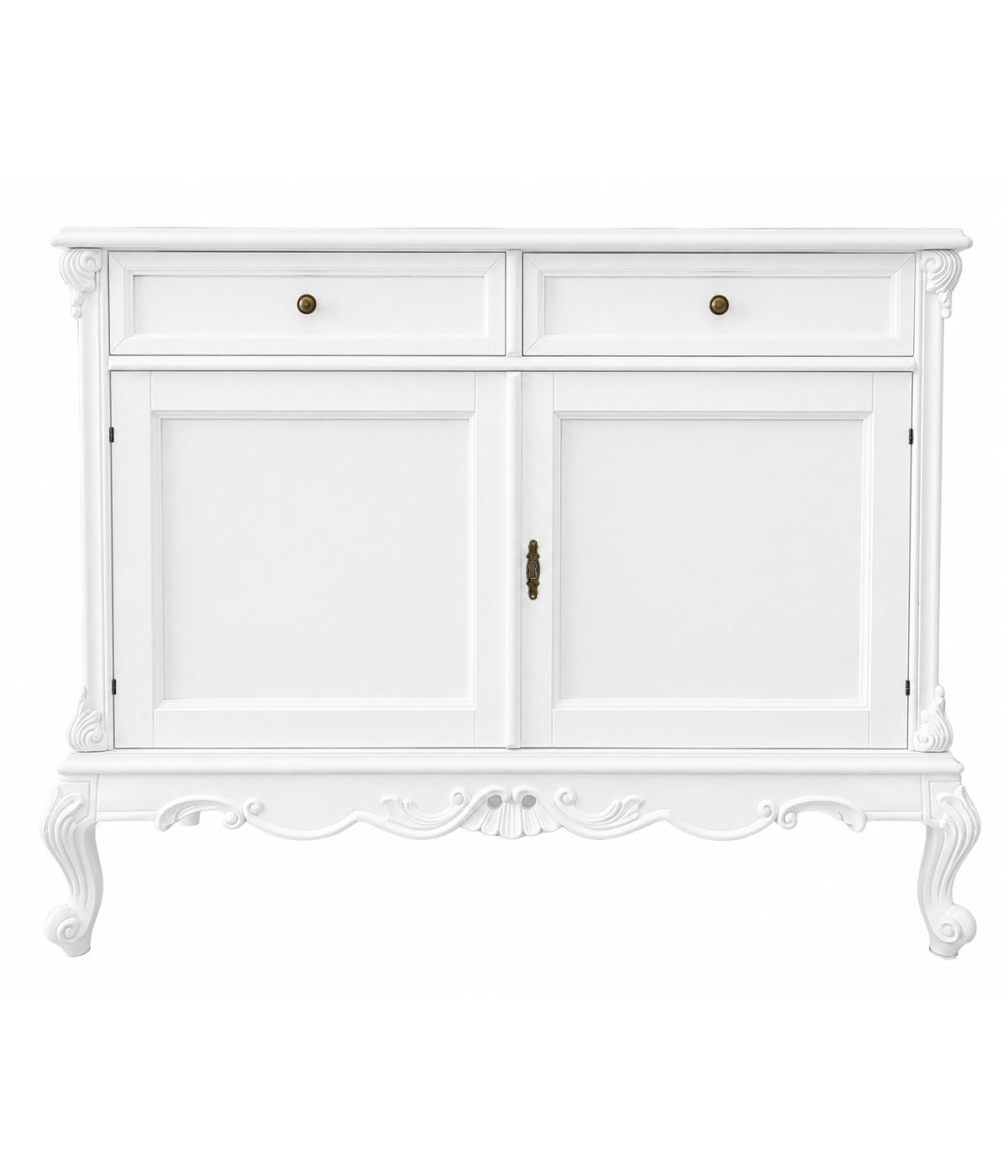 Credenza 2 porte 2 cassetti classica barocco Legno bianco 118x55x92