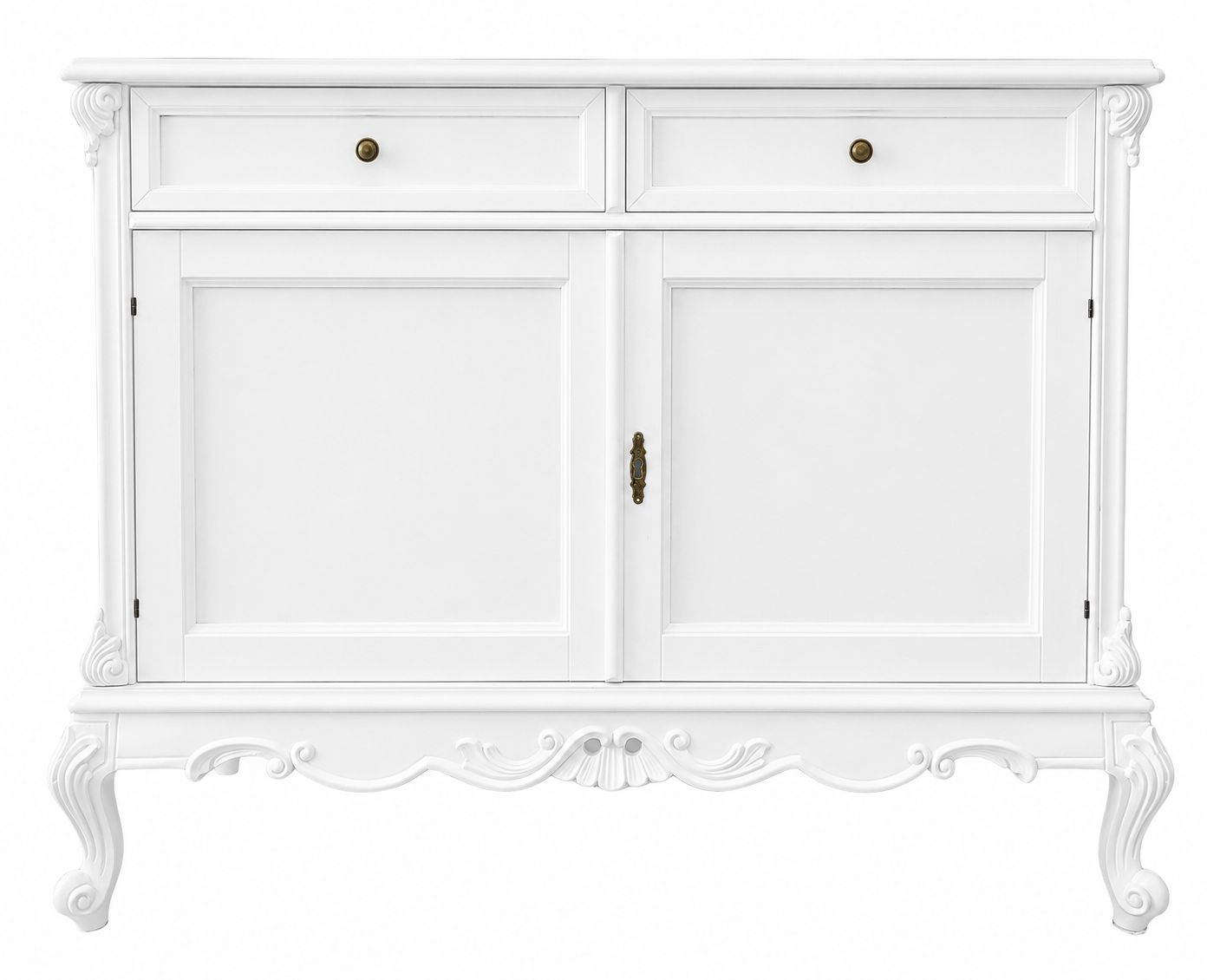 Credenza 2 porte 2 cassetti classica barocco Legno bianco 118x55x92