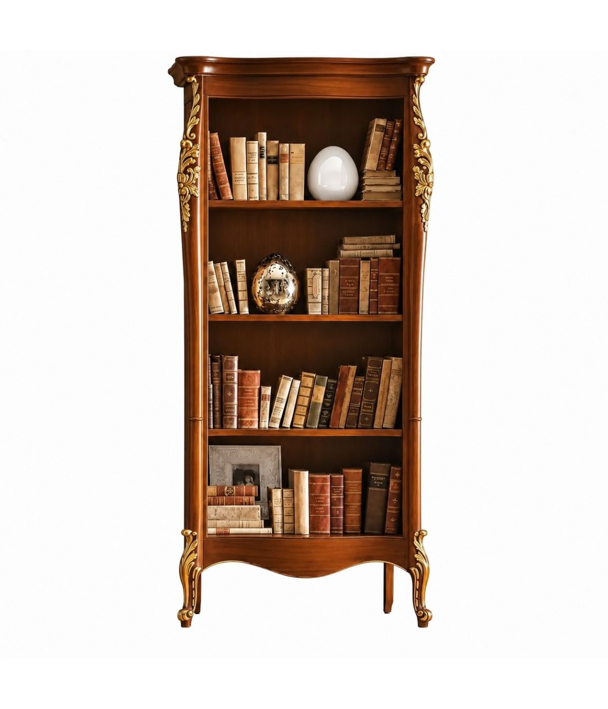 Libreria classica legno intaglio oro argento L.82 P.50 H.203