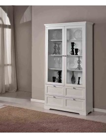 MOBILI 2G - VETRINA  2 PORTE IN LEGNO SHABBY BIANCO OPACO L.100 P.40 H.190 vista frontale